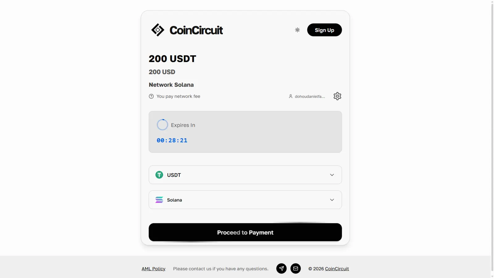 CoinCircuit hosted checkout page