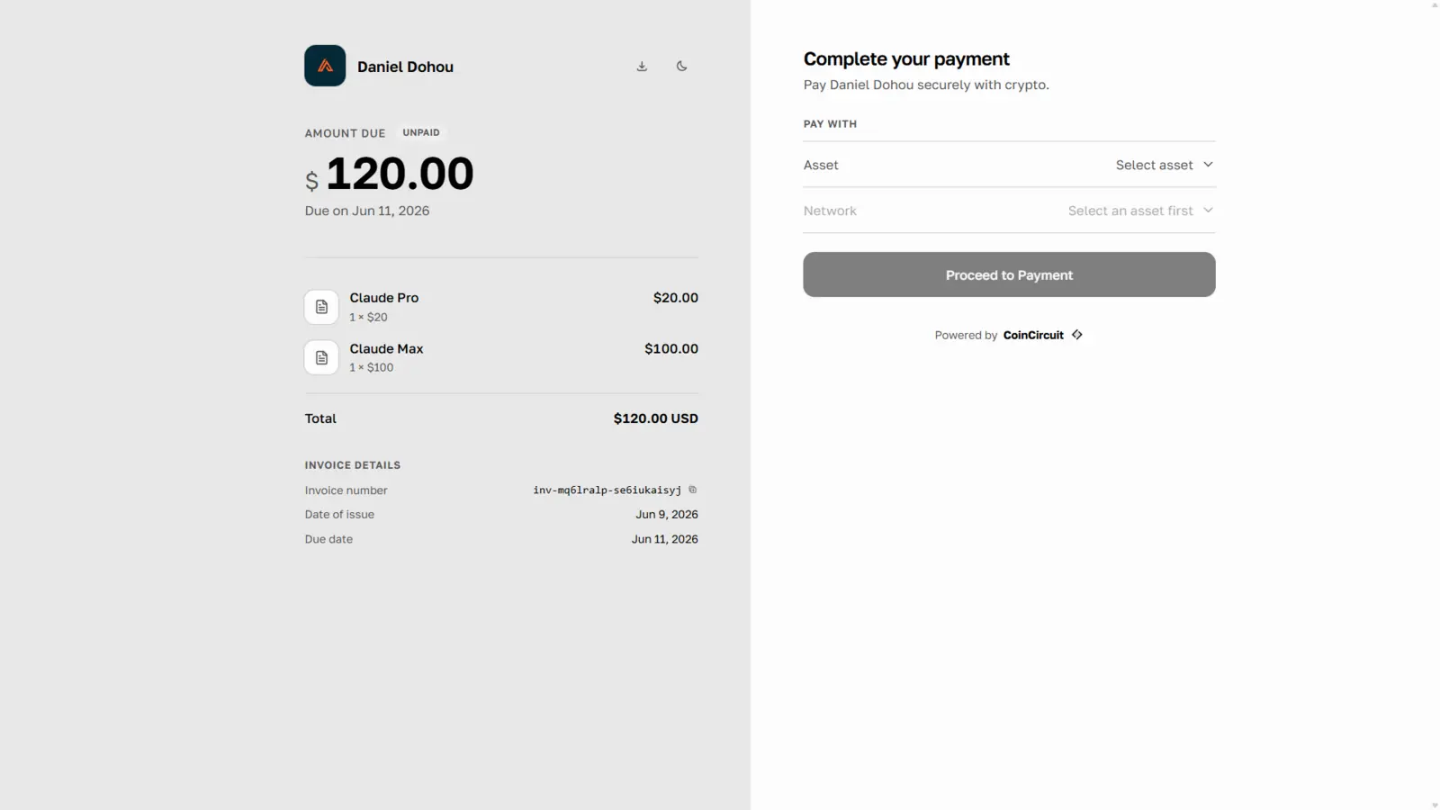 Invoice page with QR payment