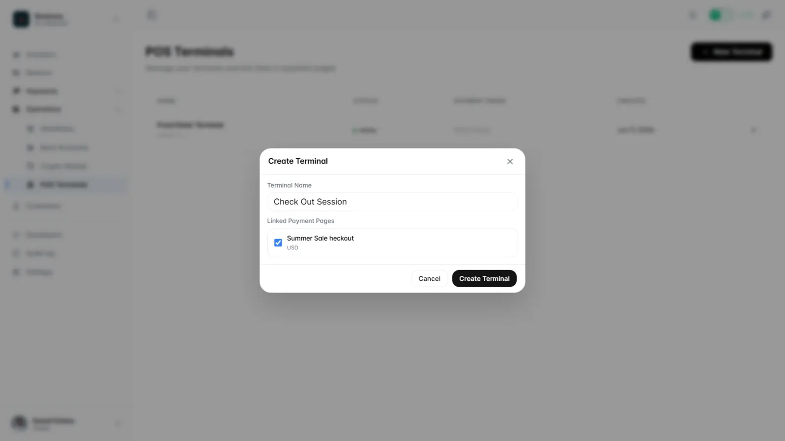 Creating a POS terminal and linking a payment page