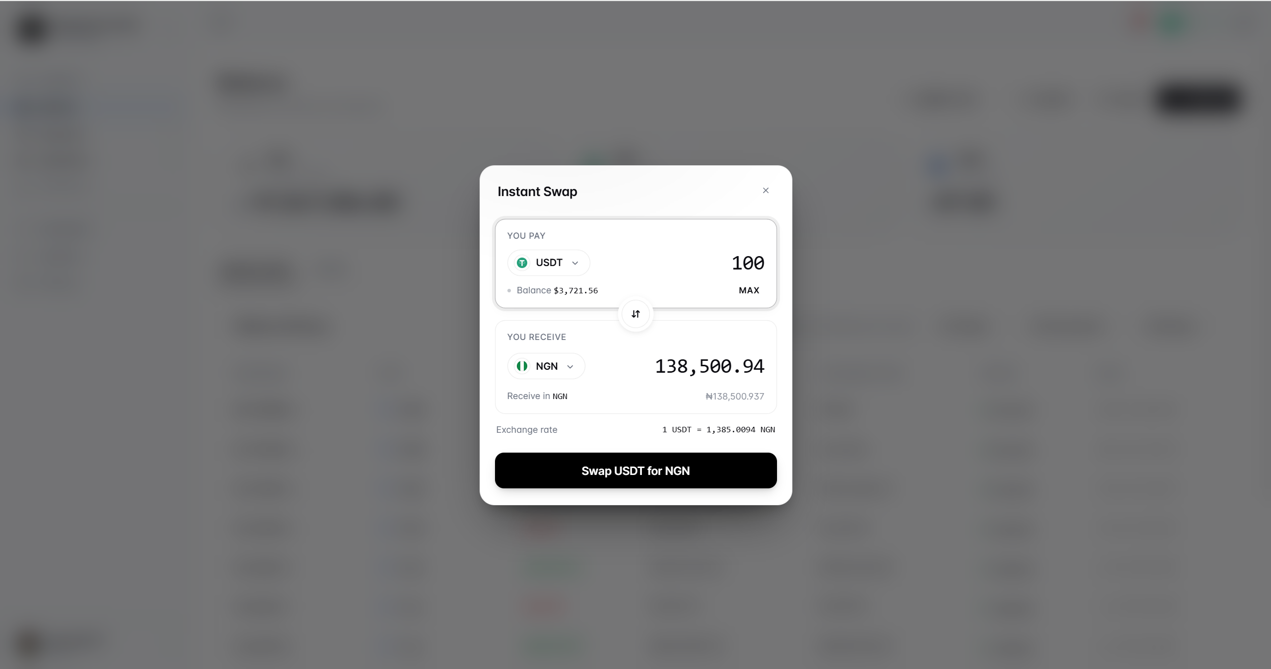 Swap between assets